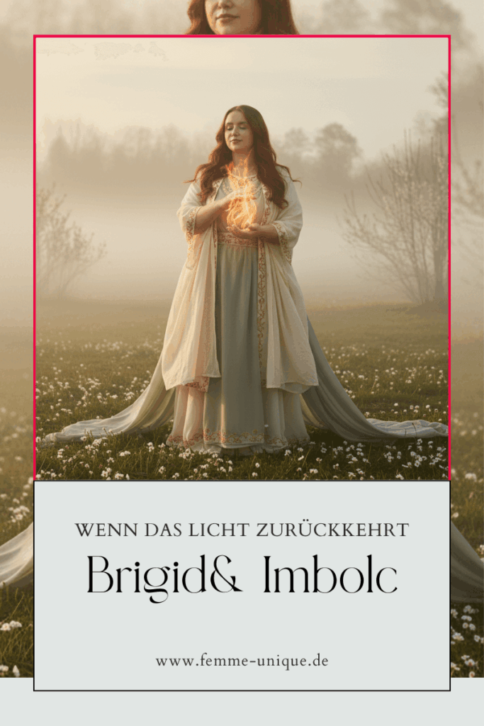 Frau auf Wiese mit Feuerkugel in der Hand